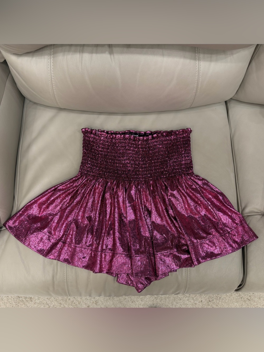 QUEEN OF SPARKLES High-Waist Metallic Fuchsia Shorts